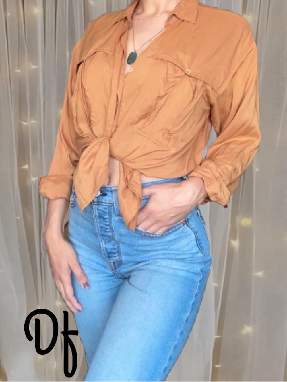 VTG 100% Rayon Rust Button Down Shirt Size M
